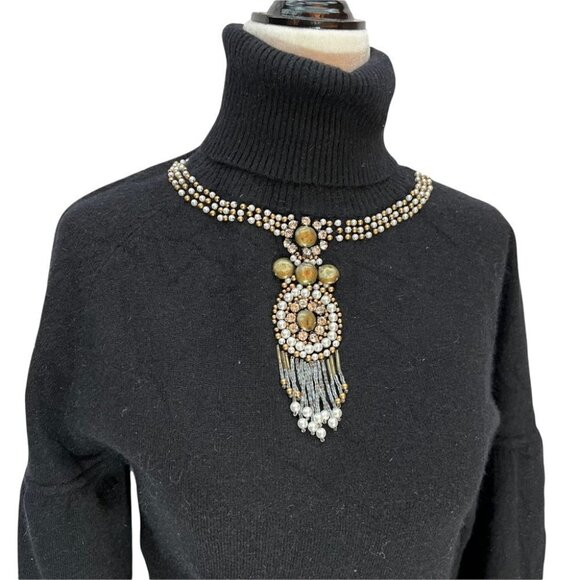 𝅺vintage SCRIBA Black Angora Blend Turtleneck Jewel Neckline Bishop Sleev… - Picture 11 of 11